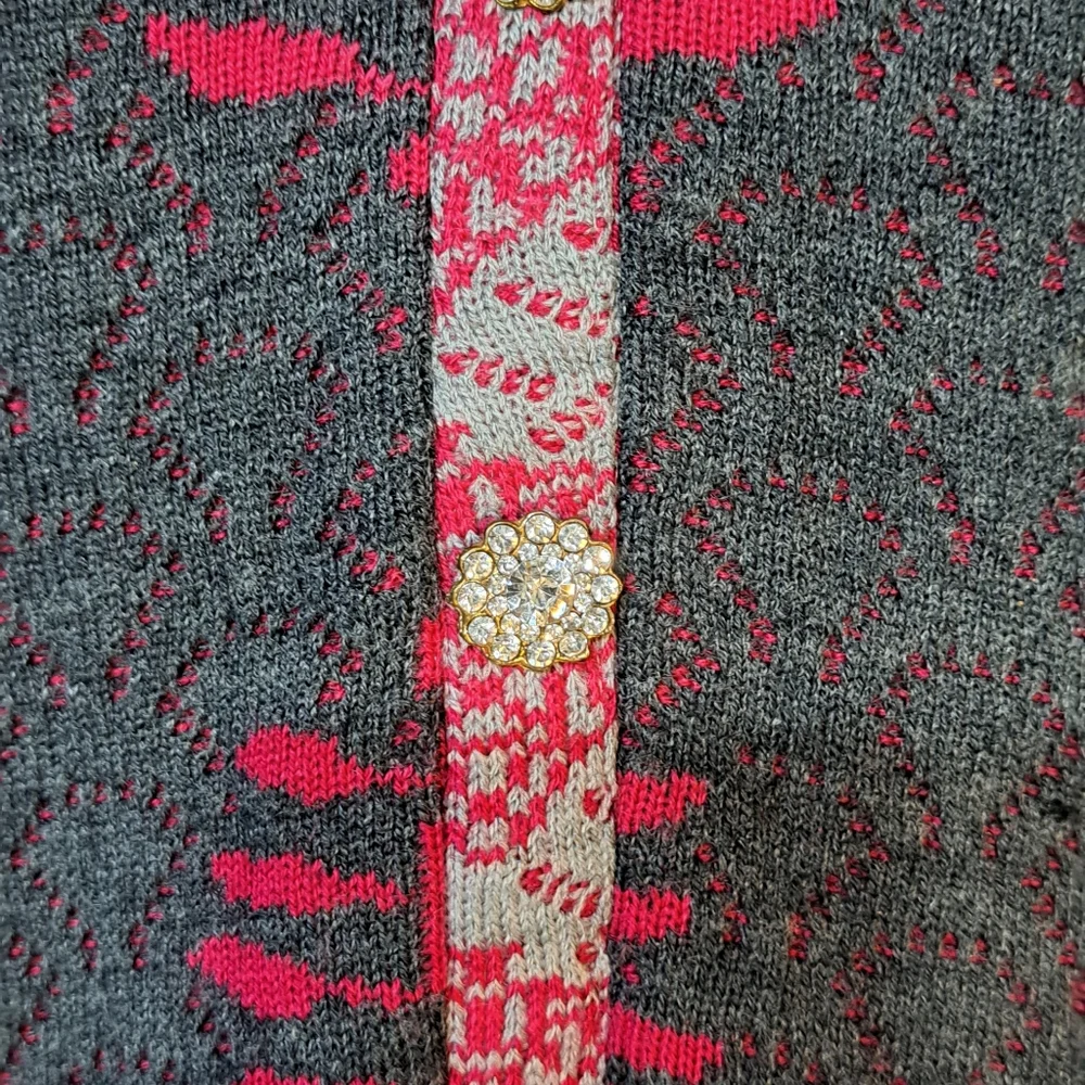 Red Maple Women's Sweater Dress Midi Length Jewel Button XXL Gray Leaves 3D - Picture 2 of 11